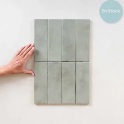 Les Carreaux De Jean  Carrelage Effet Zellige Vert Sauge MITTE Verde 6,5x20 - Les Carreaux de Jean- Faïence Pour Cuisine|Faïence Pour Douche