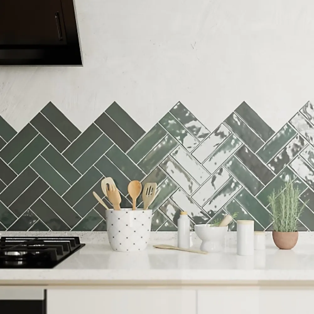 Les Carreaux De Jean Carrelage Effet Zellige Vert NOLITA Verde 6,5x20 - Les Carreaux de Jean- Faïence Pour Cuisine|Faïence Pour Salle De Bains