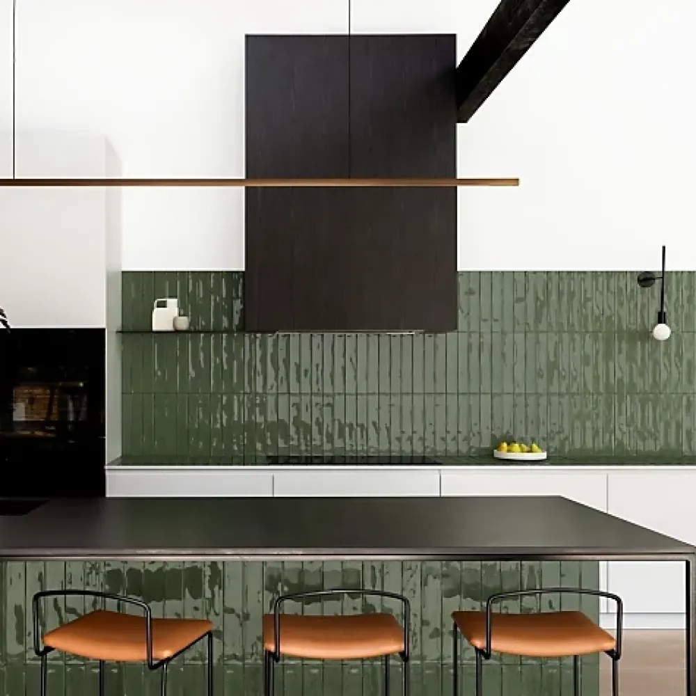 Les Carreaux De Jean Carrelage Effet Zellige Vert Olive LUZ Oliva 5,3x30cm - Les Carreaux de Jean- Faïence Pour Pièce À Vivre|Faïence Pour Cuisine