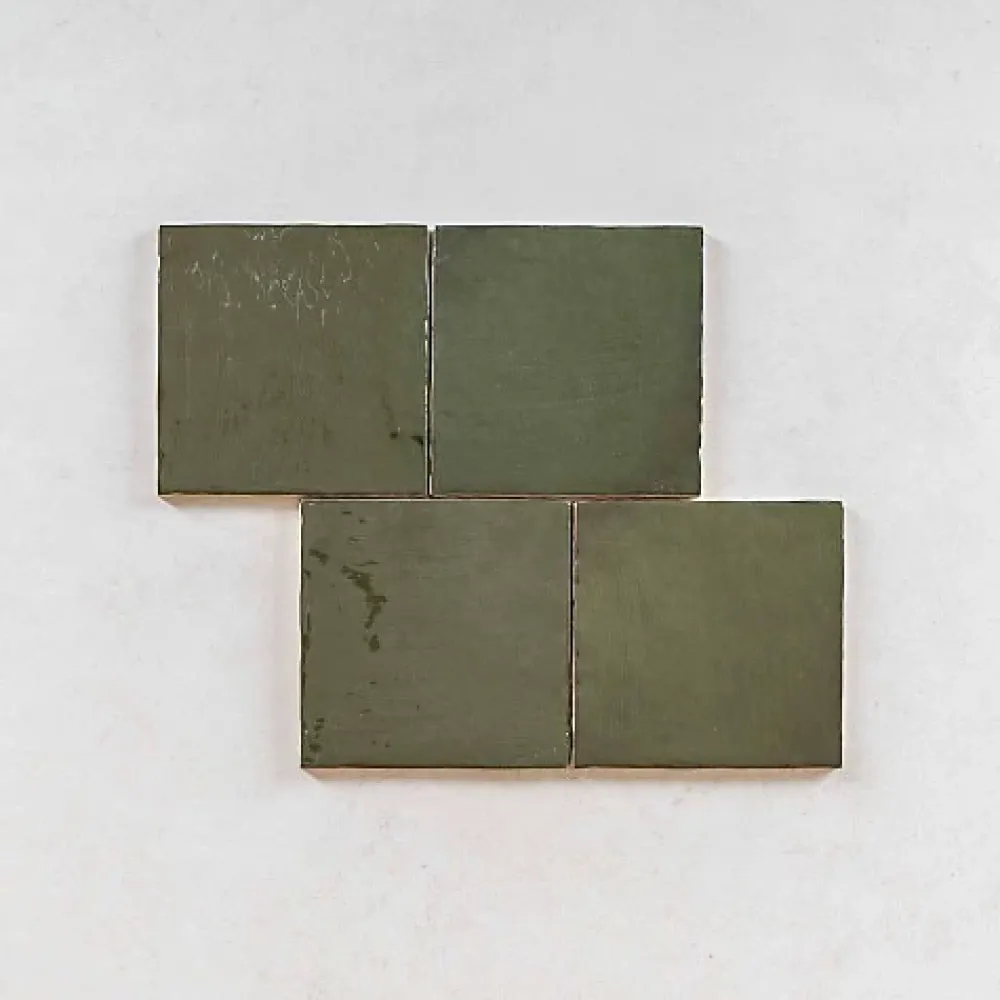 Gioia Materia Carrelage Effet Zellige Vert LA RIVIERA 13,2x13,2 Botanical Green - Les Carreaux de Jean- Faïence Pour Salle De Bains