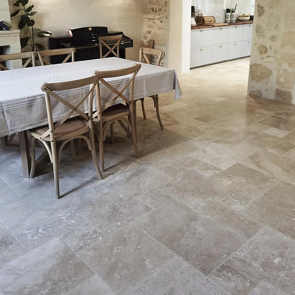Ligerio Carrelage en travertin adouci rebouché PREMIUM - 60 cm x 40 cm x 1,2 cm - Vendu au m²- Travertin
