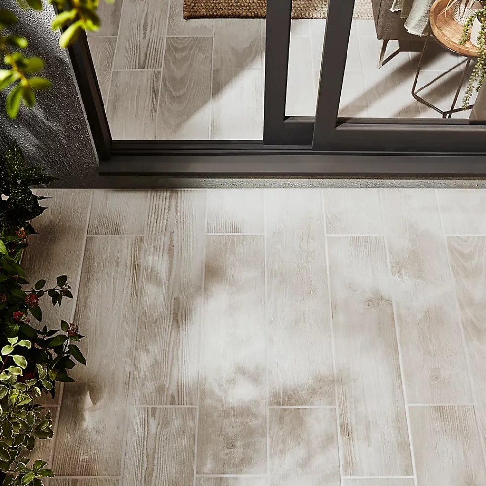 GoodHome Carrelage extérieur Pinewood blanc 20 x 80 cm- Carrelage Extérieur Et Terrasse