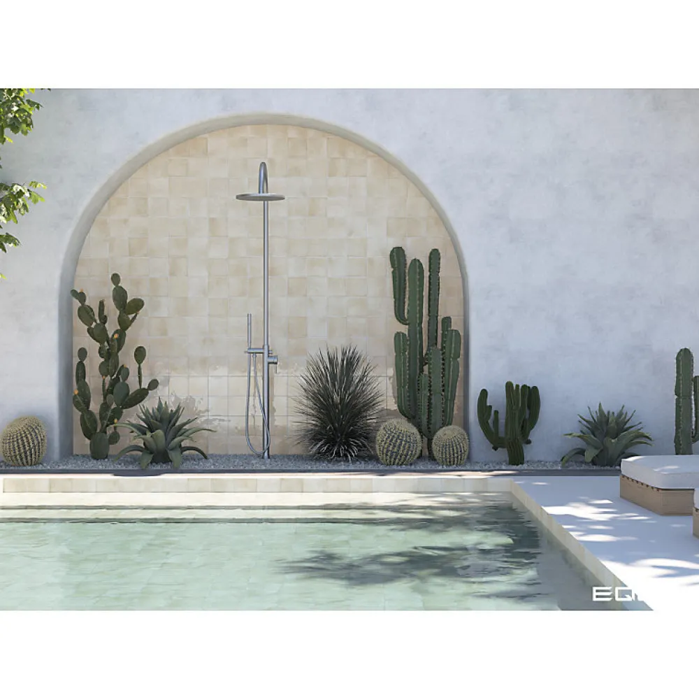 Aelle Carrelage Carrelage extérieur piscine carré beige brillant 15x15 cm SPA&POOLS CANVAS- Carrelage Extérieur Et Terrasse
