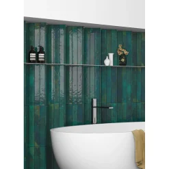 Aelle Carrelage Carrelage faïence mur bleu turqoise rectangulaire 5x40 cm BALI HESPER- Carrelage Sol Pour Salle De Bains