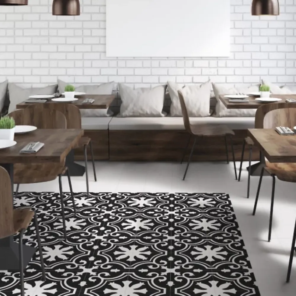 Gioia Materia Carrelage grès cérame effet carreau ciment Valencia Night 25x25 cm Noir et Blanc - Mat - boîte de 1.13 m2- Carrelage Sol Uni|Carrelage Sol Pour Wc