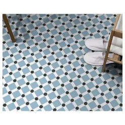 Gioia Materia Carrelage grès cérame effet carreau de ciment BARCELONA NIGHT 25x25cm 25x25 cm Bleu - Mat - boîte de 1.13 m2- Carrelage Sol Pour Salle De Bains