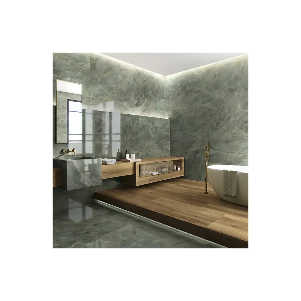 Gioia Materia Carrelage grès cérame effet marbre VERDE DORATO 120x60 cm Vert - Brillant / Poli - boîte de 1.44 m2- Carrelage Sol Uni