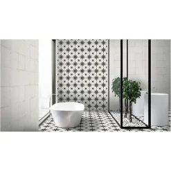 Gioia Materia Carrelage grès cérame effet carreau ciment vieilli CHEZ COCO SUN 25x25cm 25x25 cm Noir et Blanc - Mat - boîte de 1.13 m2- Carrelage Sol Pour Salle De Bains