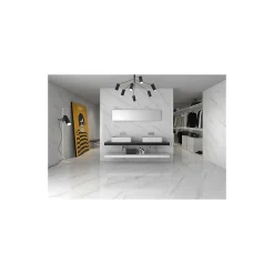 Gioia Materia Carrelage grès cérame effet marbre BLANC STATUARY 60x60 cm Blanc - Brillant / Poli - boîte de 1.44 m2- Carrelage Sol Pour Wc|Carrelage Sol Uni