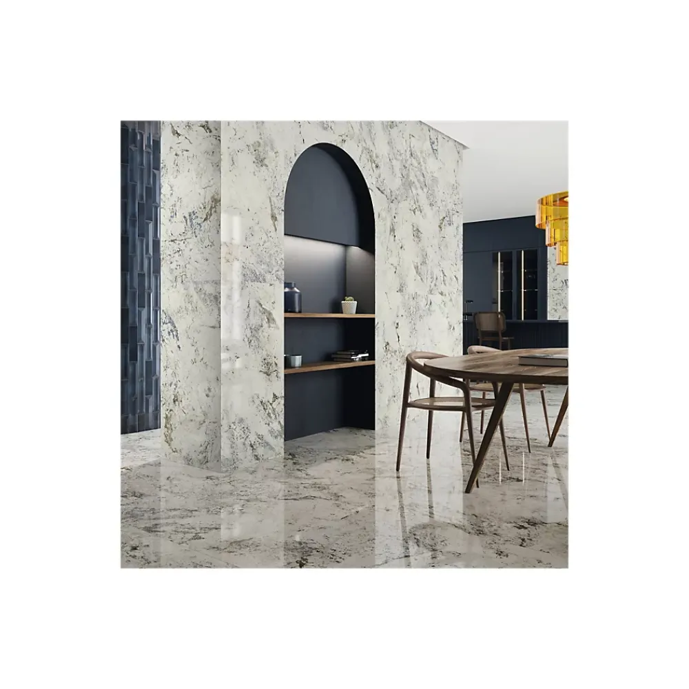 Gioia Materia Carrelage grès cérame effet marbre ALPES 280x120cm Blanc - Brillant / Poli - boîte de 3.36 m2- Carrelage Sol Uni