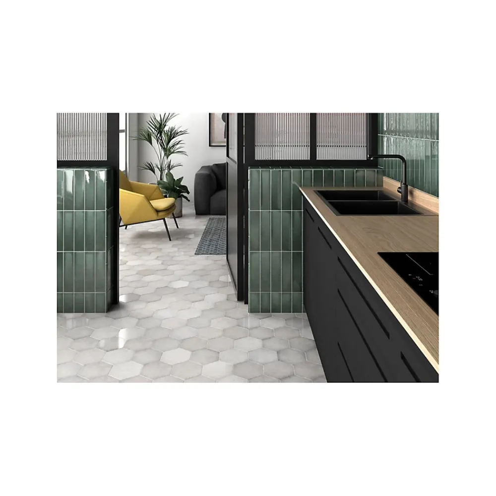 Gioia Materia Carrelage grès cérame effet rustique HERITAGE hexagone 20x17,5cm Hexagone 20x17.5 cm Blanc cassé - Mat et Brillant (mélange) - bo- Carrelage Sol Uni