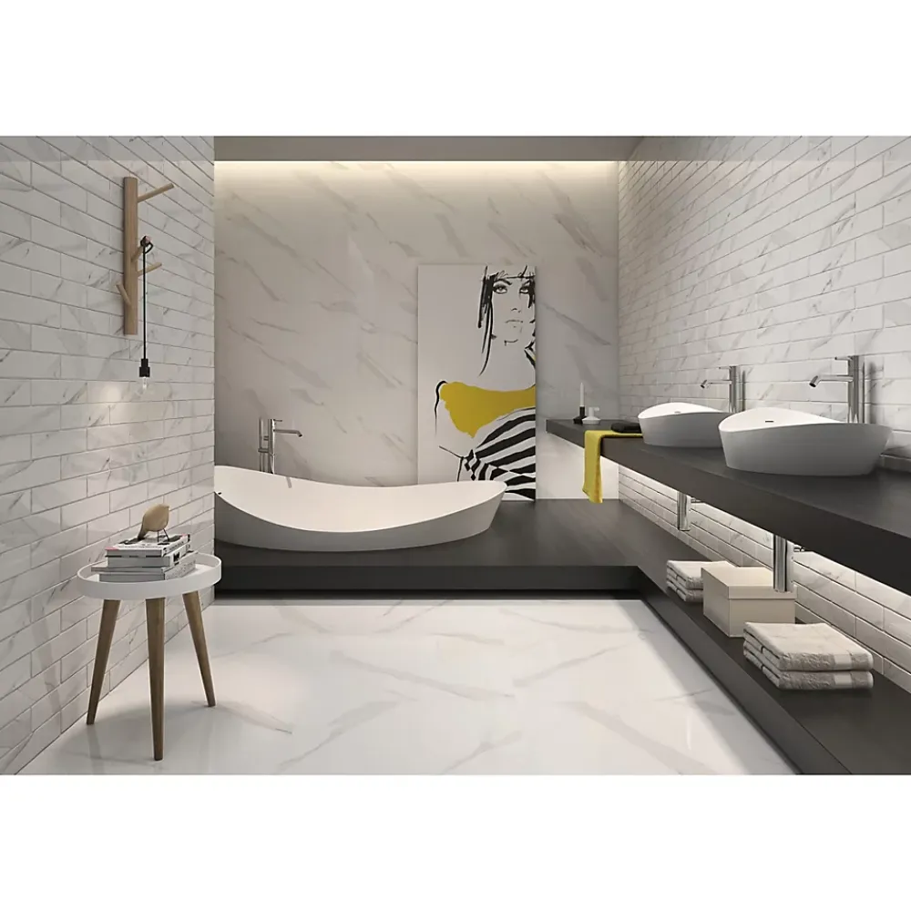 Gioia Materia Carrelage grès cérame effet marbre BLANC STATUARY 120x120 cm Blanc - Brillant / Poli - boîte de 1.44 m2- Carrelage Sol Pour Wc
