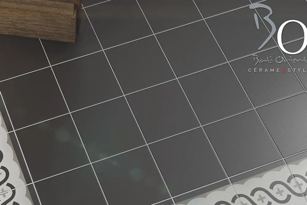Carrelage Signature Travertin<Carrelage imitant carreau ciment 20x20 cm décor Angle Noir / Blanc / Gris 11mm - vendu par boite de 1 m2 soit 25 carreaux -