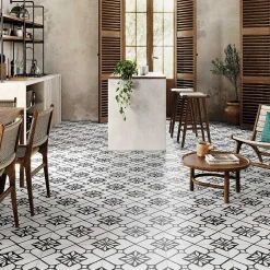 Concept Mosaïque carrelage imitation carreaux ciment 44x44 cm TISA BLACK- Carrelage Sol Effet Carreaux De Ciment