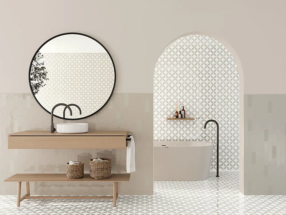 Les Carreaux De Jean Carrelage Imitation Carreaux De Ciment 22,3x22,3 MAYARI Taupe Petals - Les Carreaux de Jean- Carrelage Sol Effet Carreaux De Ciment