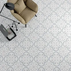 Les Carreaux De Jean  Carrelage Imitation Carreaux De Ciment 22,3x22,3 HAVANA Silver Ornate - Les Carreaux de Jean- Carrelage Sol Effet Carreaux De Ciment