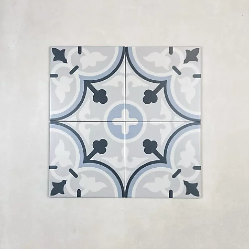 Les Carreaux De Jean Carrelage Imitation Carreaux de Ciment LA MADELEINE 20x20 Flavie Bleu - Les Carreaux de Jean- Carrelage Sol Effet Carreaux De Ciment