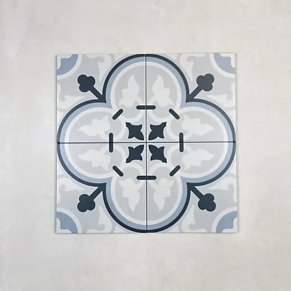 Les Carreaux De Jean Carrelage Imitation Carreaux de Ciment LA MADELEINE 20x20 Flavie Bleu - Les Carreaux de Jean- Carrelage Sol Effet Carreaux De Ciment
