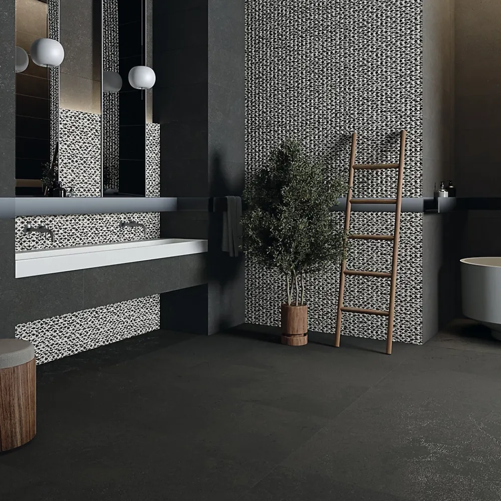 Tinker Carrelage Imitation Pierre Crema noir 60x60 cm- Carrelage Sol Effet Pierre