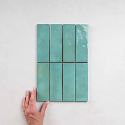 Les Carreaux De Jean  Faïence Pour Pièce À Vivre|Faïence Pour Cuisine<Carrelage intérieur Effet Zellige Turquoise BEJMAT 5x15 Lake - Les Carreaux de Jean