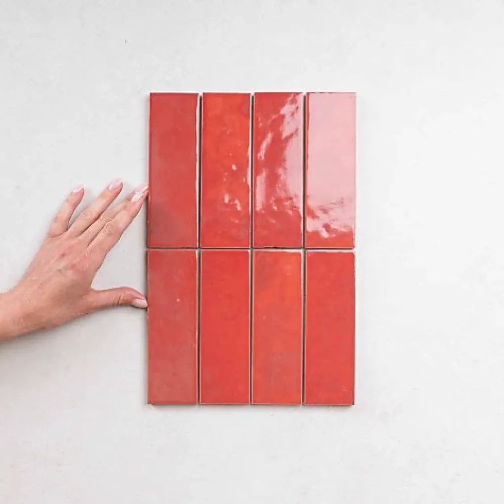 Les Carreaux De Jean Carrelage intérieur Effet Zellige Rouge BEJMAT 5x15 Carmin - Les Carreaux de Jean- Faïence Pour Cuisine|Faïence Pour Douche