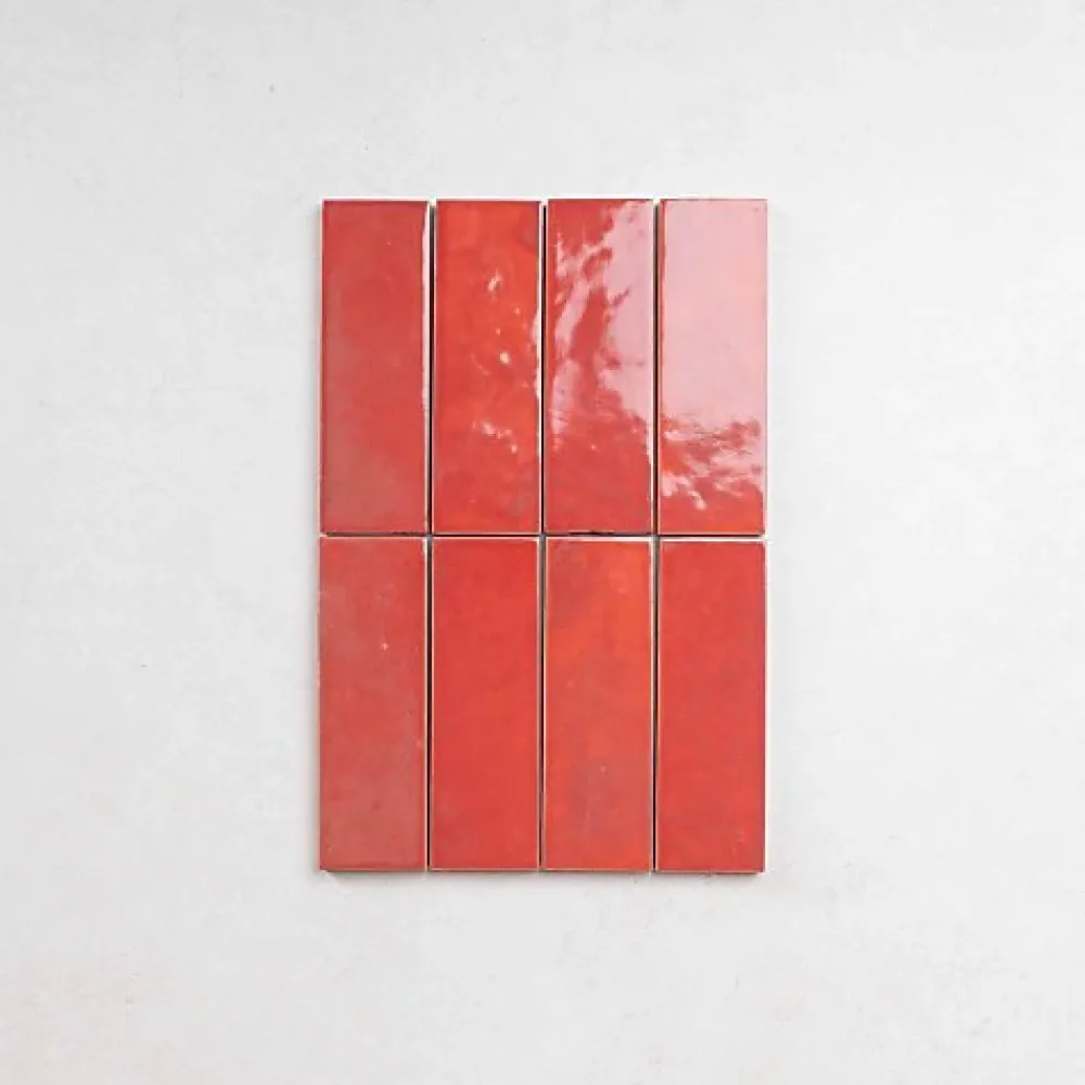 Les Carreaux De Jean Carrelage intérieur Effet Zellige Rouge BEJMAT 5x15 Carmin - Les Carreaux de Jean- Faïence Pour Cuisine|Faïence Pour Douche