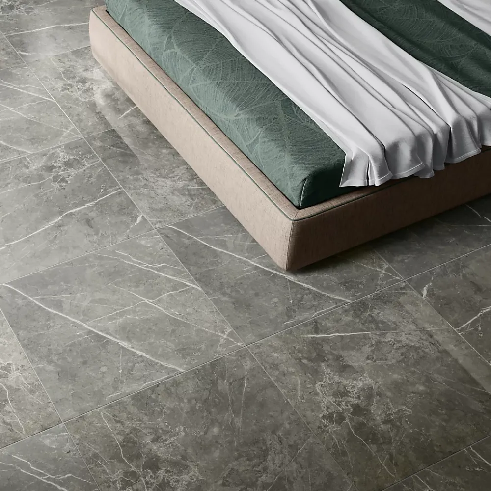 GoodHome Carrelage Mural Pour Pièce À Vivre|Carrelage Mural Effet Marbre<Carrelage intérieur sol et mur gris foncé effet marbre brillant L.59.5 x l.59.5 cm x ép.9 mm, Ultimate Marble