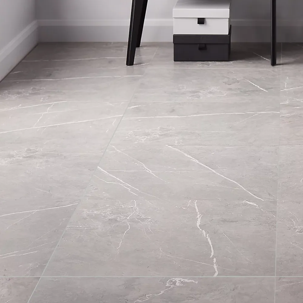 GoodHome Carrelage Mural Pour Pièce À Vivre|Carrelage Sol Pour Cuisine<Carrelage intérieur sol et mur effet marbre gris mat L.59.5 x l.59.5 cm x ép.9 mm, Ultimate Marble