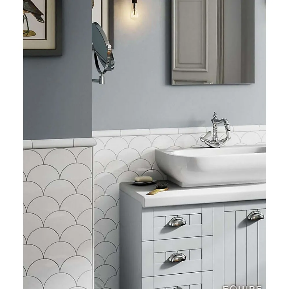 Aelle Carrelage Carrelage Mural Uni<Carrelage mur écaillon de poisson uni blanc brillant 10,6x12 cm SCALE FAN WHITE