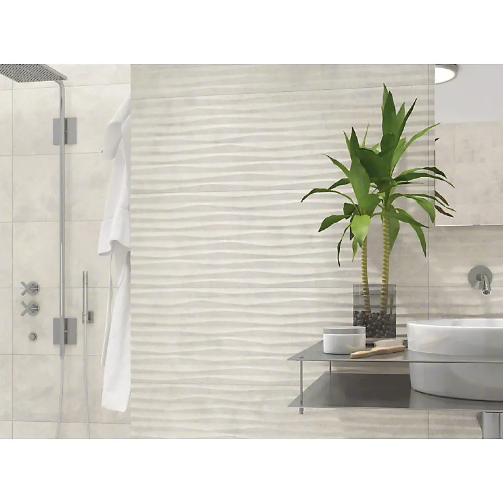Aelle Carrelage Carrelage mur effet béton blanc perlé 32x99 cm DANXIA-R BLANCO- Carrelage Mural Effet Béton|Carrelage Mural Pour Douche