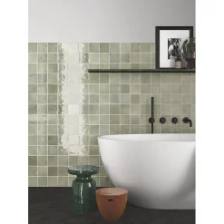 Aelle Carrelage Carrelage mur effet pierre gris vert 10x10 cm brillant - VERTICALE GREEN FIELD- Carrelage Sol Effet Pierre