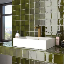 Aelle Carrelage Carrelage mur effet zellige vert 10x10 cm MANACOR BASIL GREEN- Carrelage Mural Uni