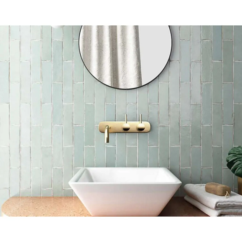 Aelle Carrelage Carrelage mur effet zellige vert menthe brillant 6x24,6 cm TRIBECA SEAGLASS MINT- Carrelage Sol Uni|Carrelage Sol Pour Wc