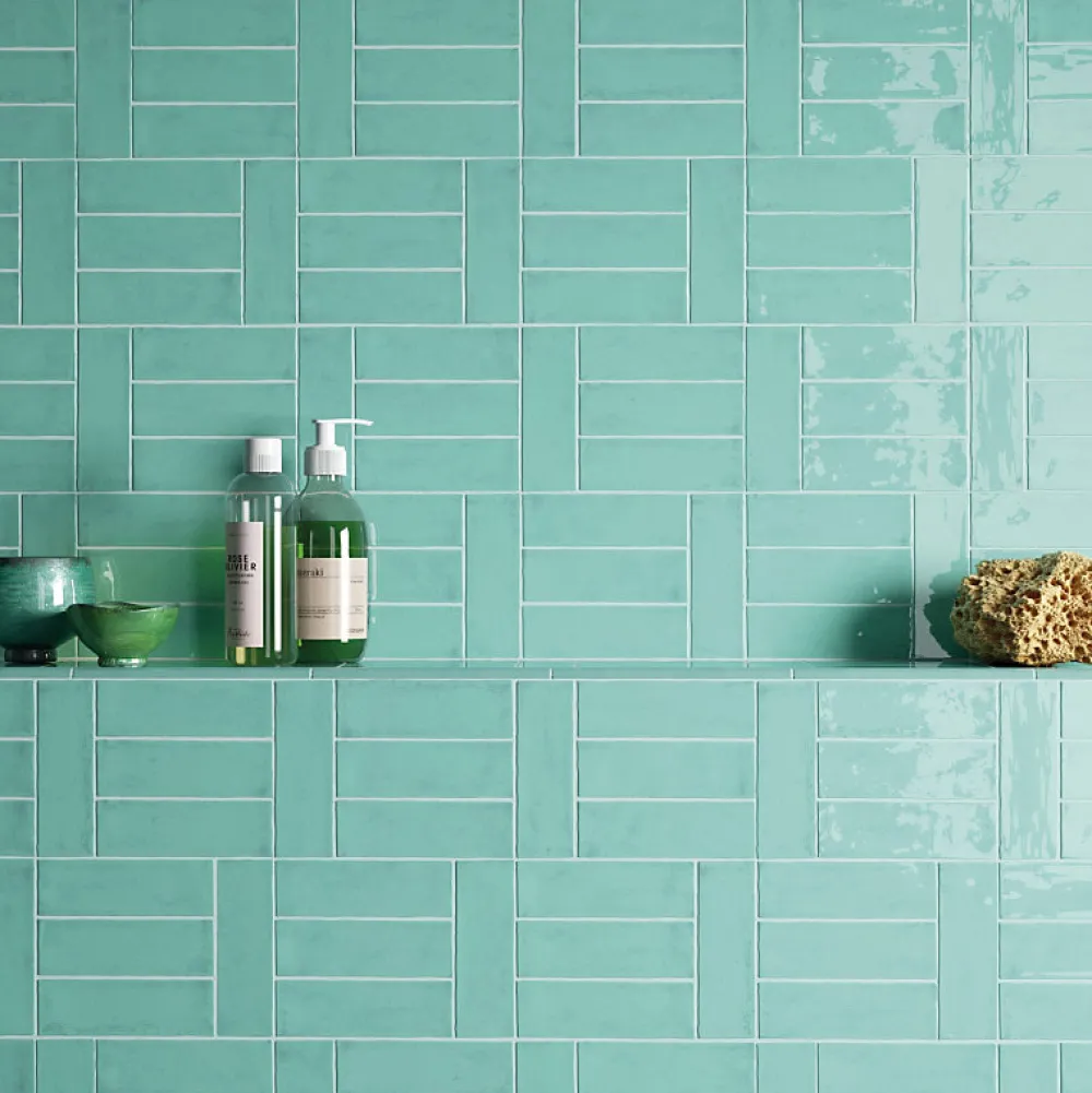 Aelle Carrelage Carrelage Sol Pour Salle De Bains<Carrelage mur effet zellige bejmat marocain 5X15 cm turquoise brillant FANGO AQUAMARINE