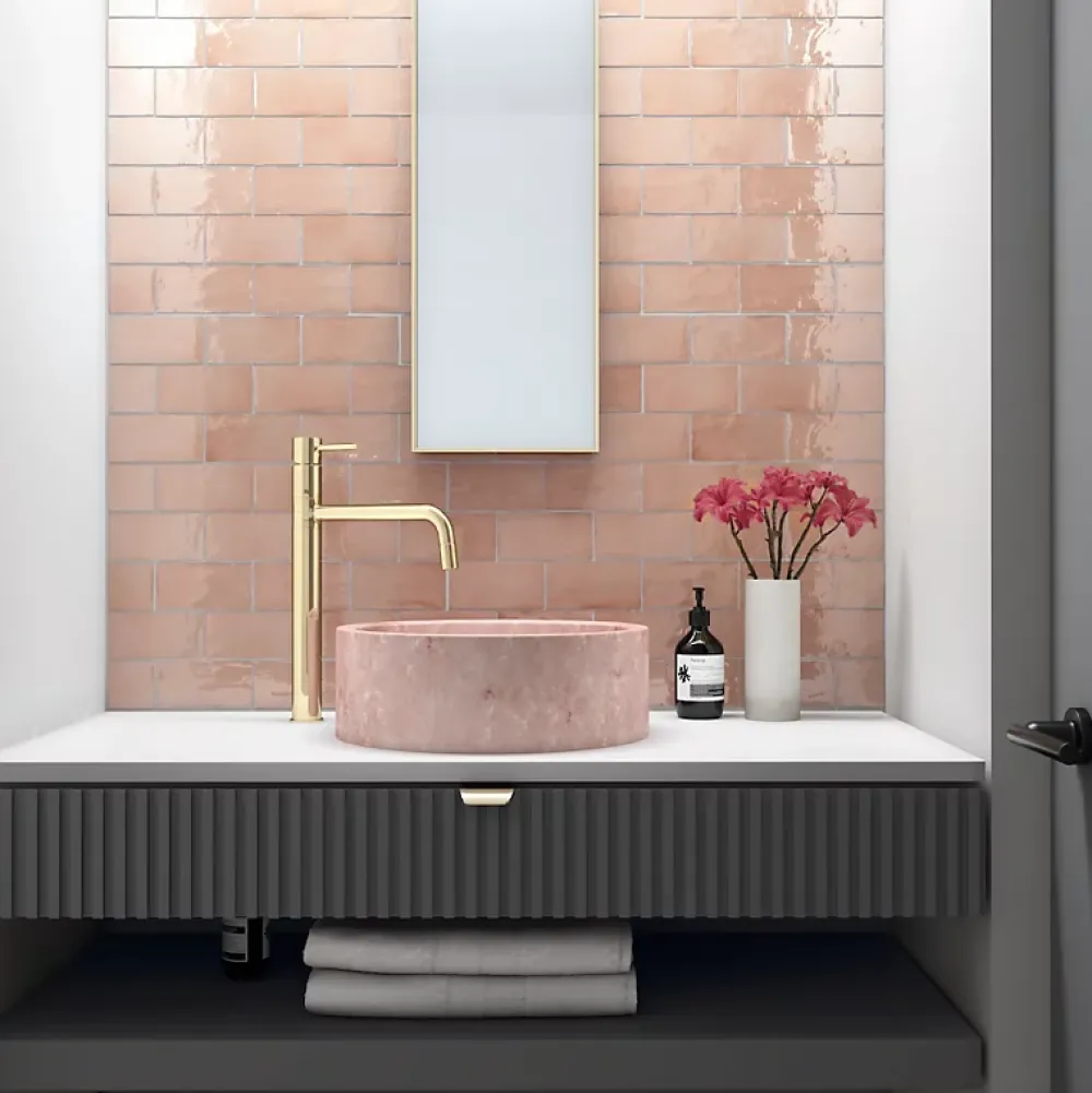 Aelle Carrelage Carrelage Mural Uni|Carrelage Mural Pour Cuisine<Carrelage mur effet zellige rose 7,5x15 cm MANACOR BLUSH PINK