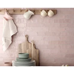Aelle Carrelage Carrelage mur effet zellige rose brillant 6x24,6 cm TRIBECA TEA ROSE- Carrelage Sol Uni|Carrelage Sol Pour Wc