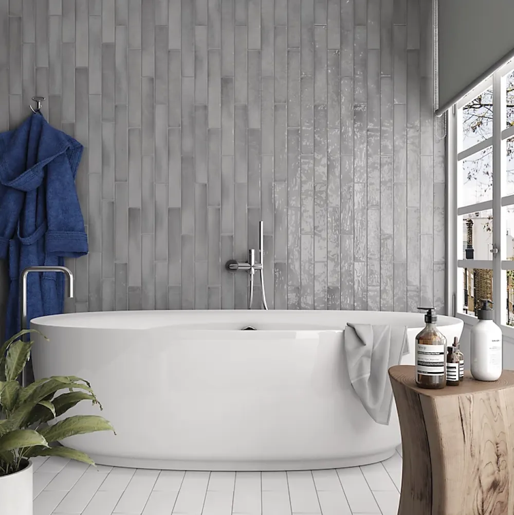 Aelle Carrelage Carrelage Mural Uni<Carrelage mur effet zellige gris 6,5x40 cm MANACOR MERCURY GREY