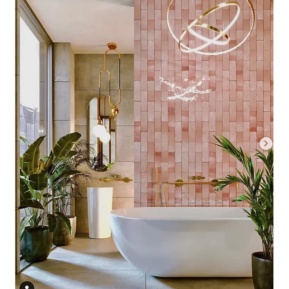 Aelle Carrelage Carrelage mur effet zellige bejmat rose 6,5x20 cm ARTISAN ROSE MALLOW- Carrelage Mural Uni