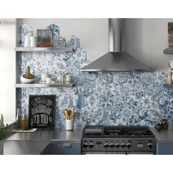 Aelle Carrelage Carrelage mur hexagonal patchwork motif bleu et blanc brillant 17,6x20,1 cm HEXATILE PATCHWORK LISBOA- Carrelage Sol Uni|Carrelage Sol Pour Wc