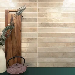 Lux Mosaic Faïence Pour Cuisine<Carrelage Mur Intérieur Format allongé Beige Brillant. Bali Almond 5x40 cm