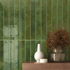 Lux Mosaic Carrelage Mur Intérieur Format allongé Vert Brillant. Bali Green 5x40 cm- Faïence Pour Salle De Bains|Faïence Pour Cuisine