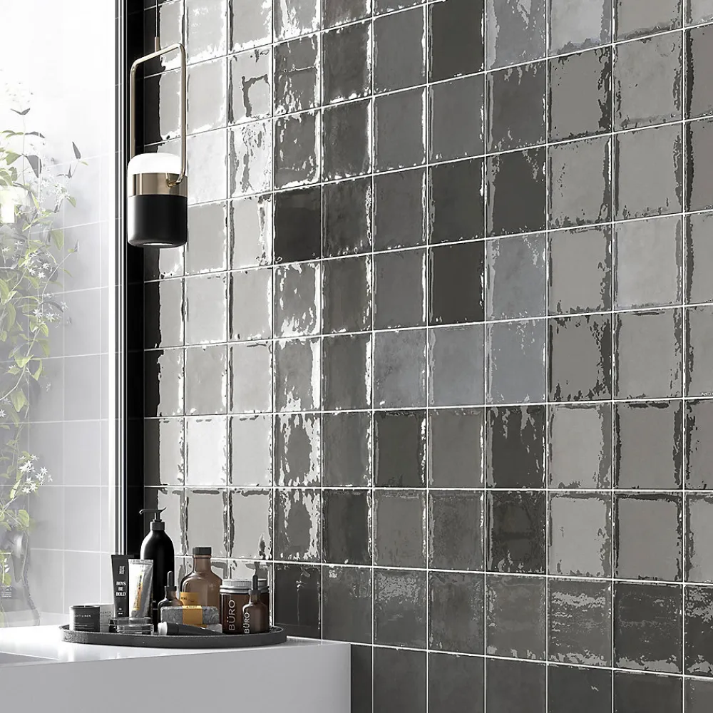 Lux Mosaic Carrelage mur intérieur/exterieur. Grès cérame Zellige Coal Anthracite 12x12 cm x ép 8,3 mm- Faïence Pour Salle De Bains