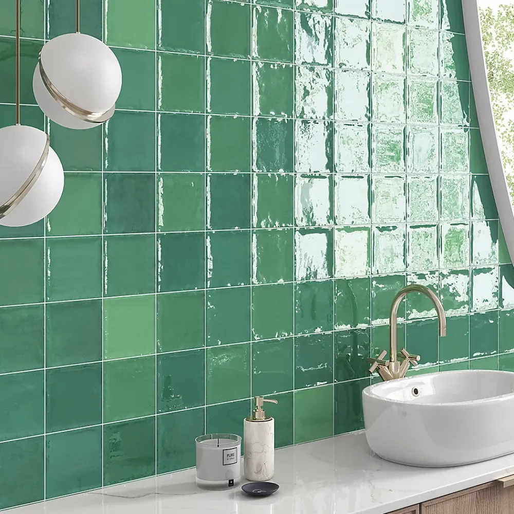 Lux Mosaic Faïence Pour Pièce À Vivre|Faïence Pour Salle De Bains<Carrelage mur intérieur/exterieur. Grès cérame Zellige Vert 12x12 cm x ép 8,3 mm