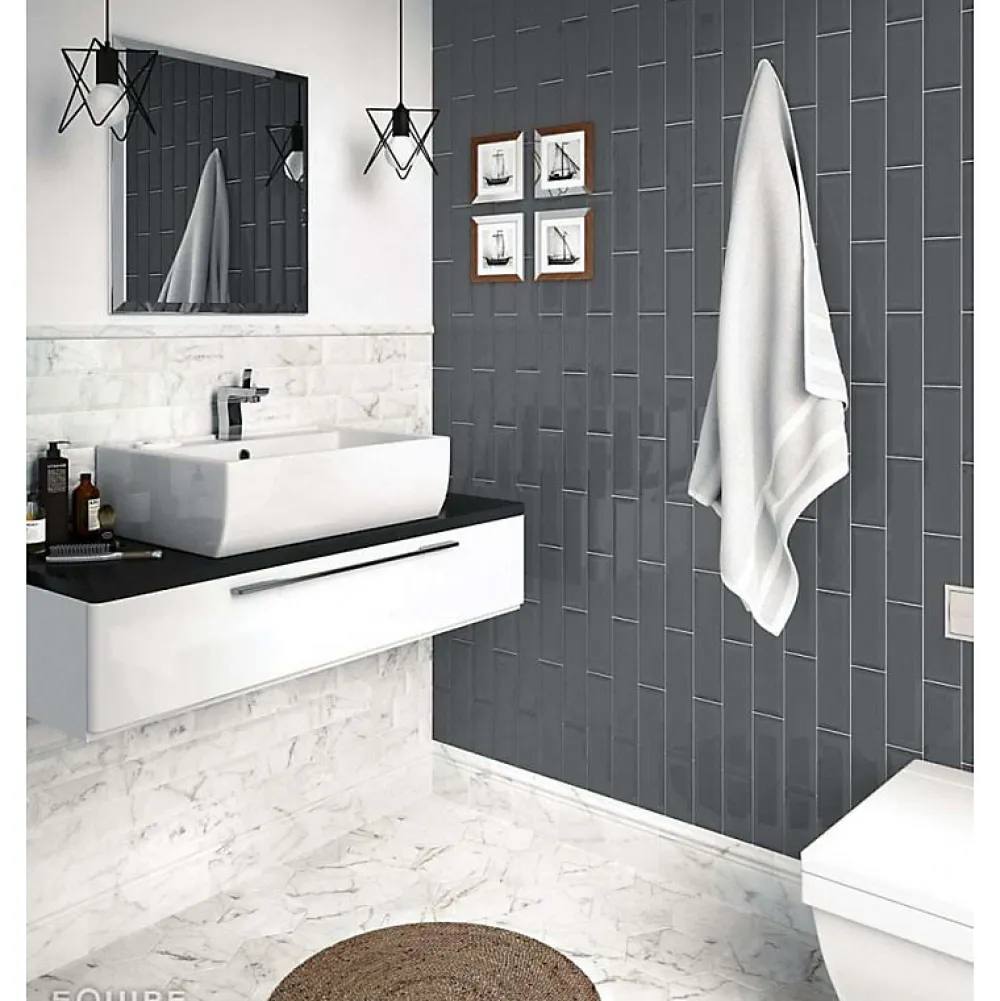 Aelle Carrelage Carrelage mur métro parisien relief effet marbre blanc mate 7,5x15 cm METRO CARRARA- Carrelage Mural Effet Marbre
