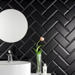 Eiffel art construction Carrelage mur métro parisien relief uni noir mate 7,5x15 cm METRO BLACK- Carrelage Mural Pour Pièce À Vivre|Carrelage Mural Pour Cuisine