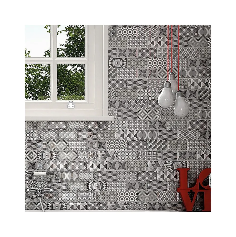 Aelle Carrelage Carrelage mur métro patchwork gris 7,5x15 cm METRO PATCHWORK B&W- Carrelage Mural Effet Carreaux De Ciment