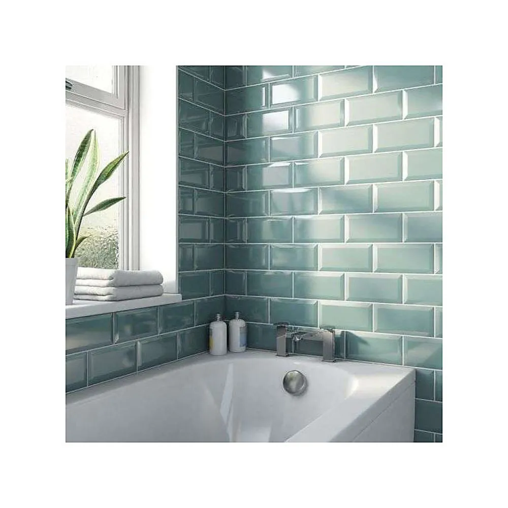 Eiffel art construction Carrelage Mural Uni<Carrelage mur relief métro parisien uni bleu turquoise brillant 7,5x15 cm METRO JADE