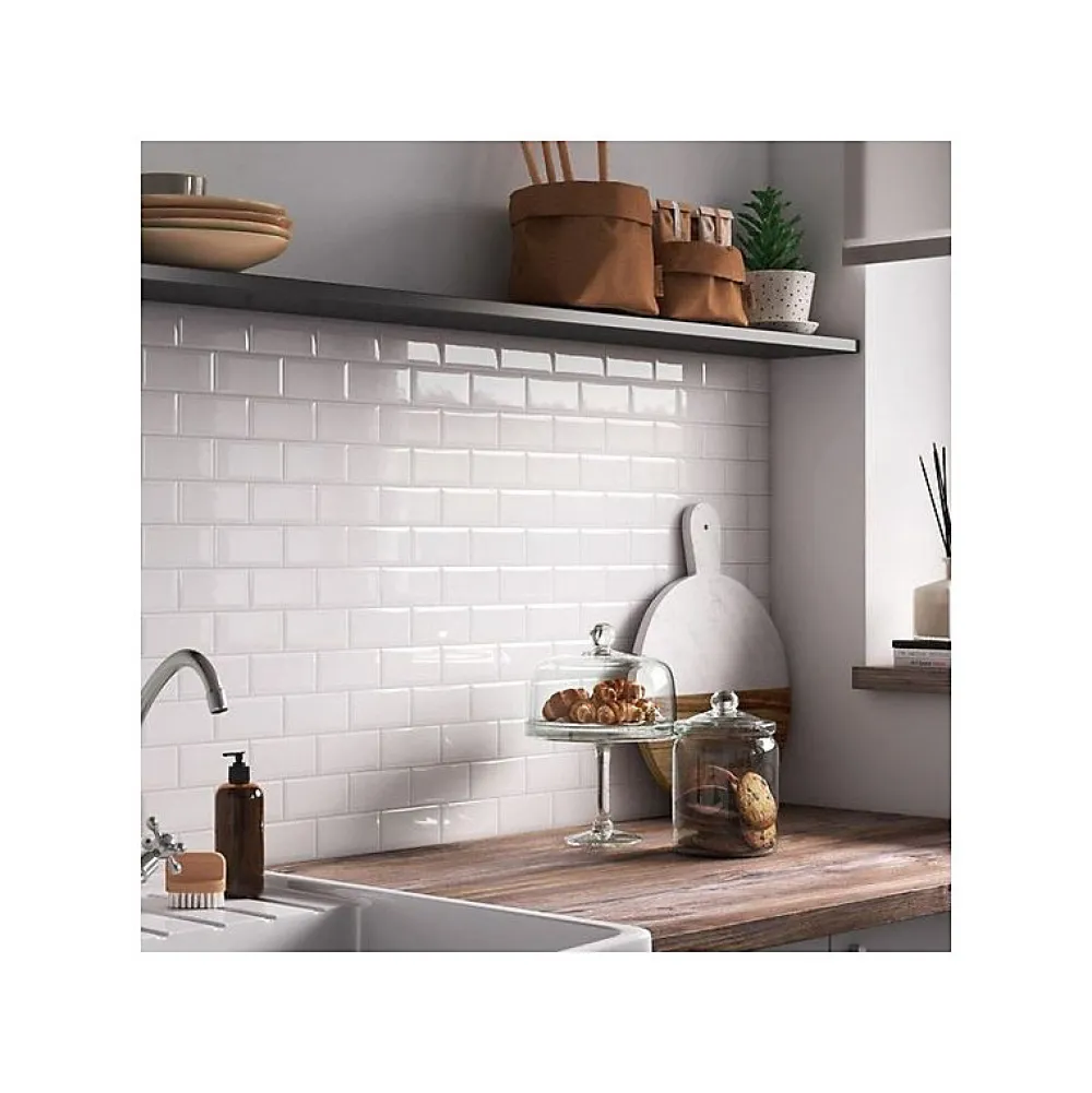 Eiffel art construction Carrelage mur relief métro parisien uni blanc brillant 7,5x15 cm METRO WHITE- Carrelage Mural Pour Cuisine|Carrelage Mural Pour Salle De Bains