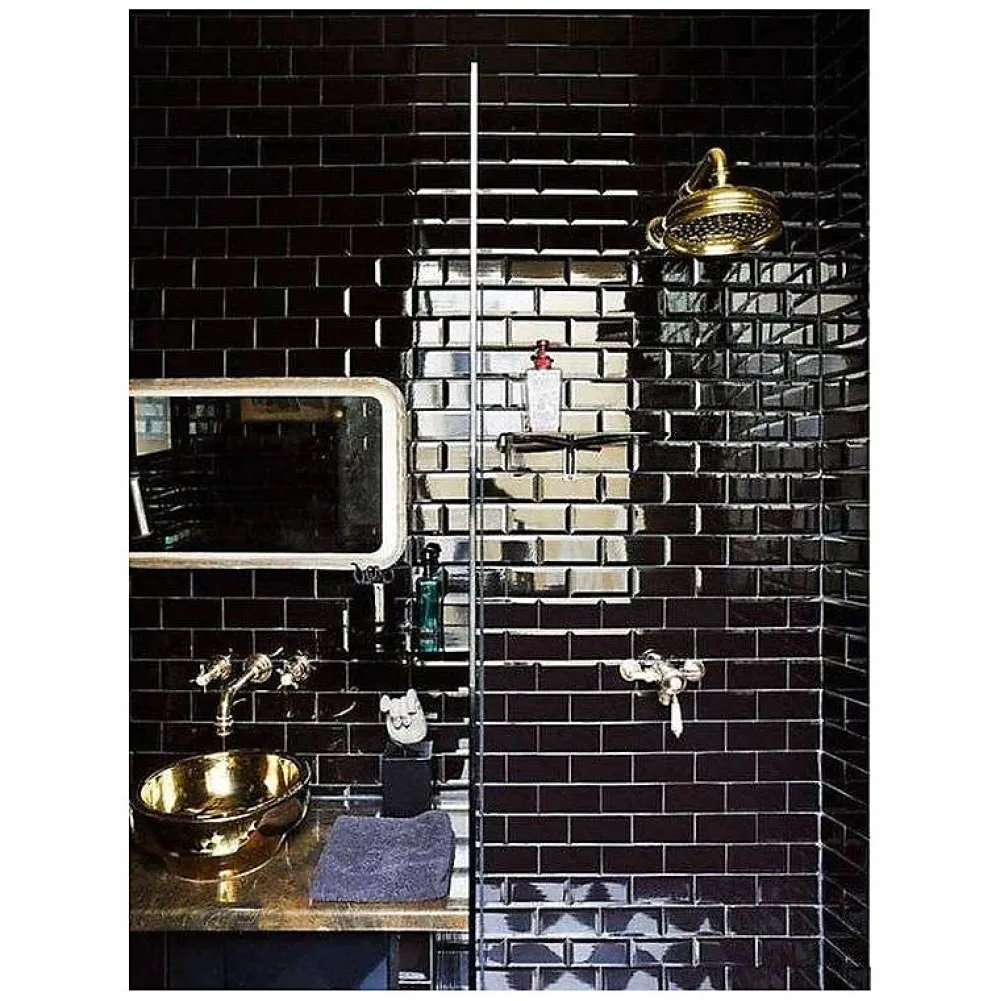 Eiffel art construction Carrelage mur relief métro parisien uni noir brillant 7,5x15 cm METRO BLACK- Carrelage Mural Uni|Carrelage Mural Pour Cuisine