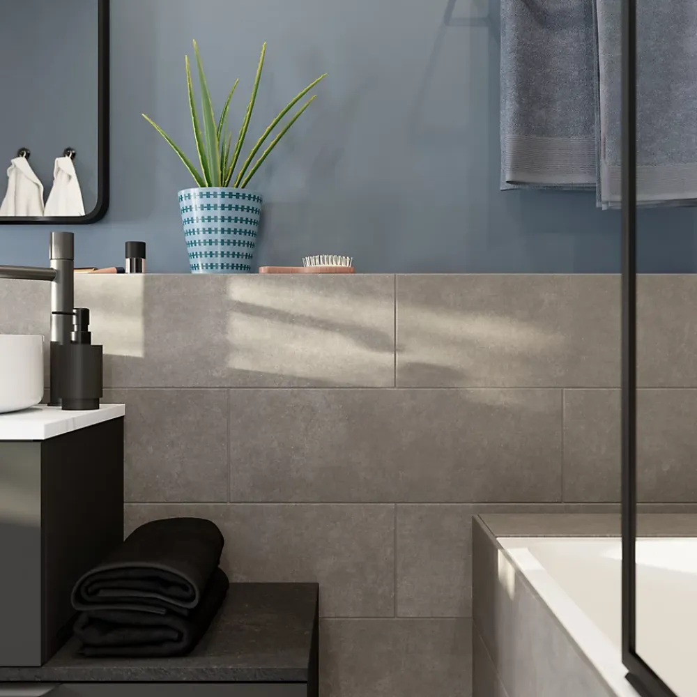 GoodHome Carrelage mural anthracite grès cérame émaillé L.60 x l.20 cm x ép.8,3 mm, Konkrete- Carrelage Mural Effet Béton|Carrelage Mural Pour Salle De Bains